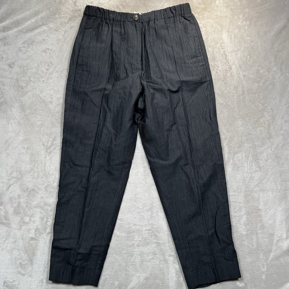 Tela Pants Italy Women's 42 (S) Linen Blend Black Textured Pleated